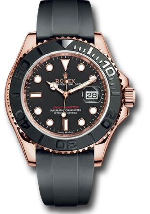 Replica Rolex 126655 Everose Gold Yacht-Master 40 Watch Black Dial Oysterflex Strap